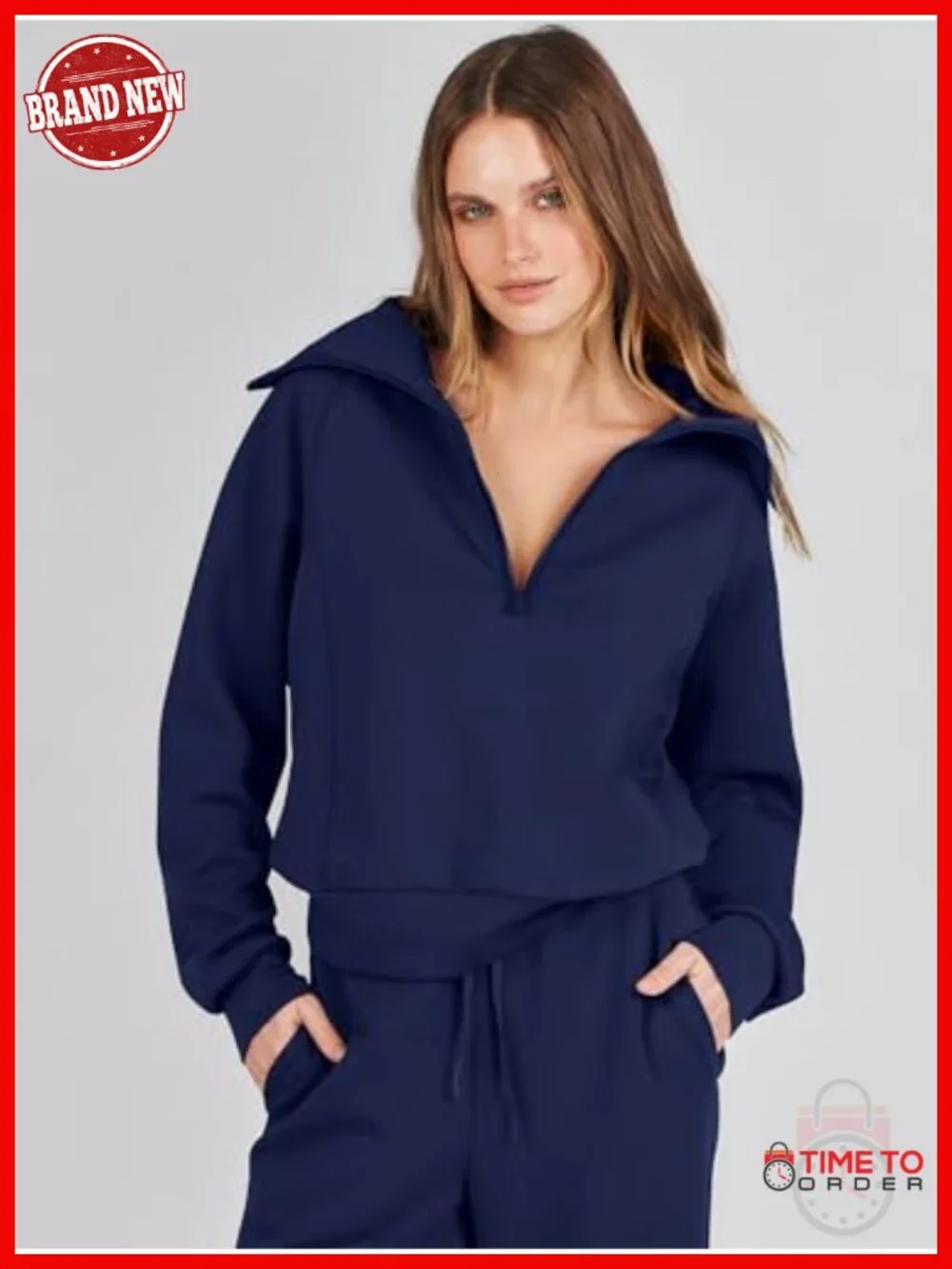 2 Piece Lounge Set Half Zip Sweatshirt Wide Leg Pants Matching Tracksuit